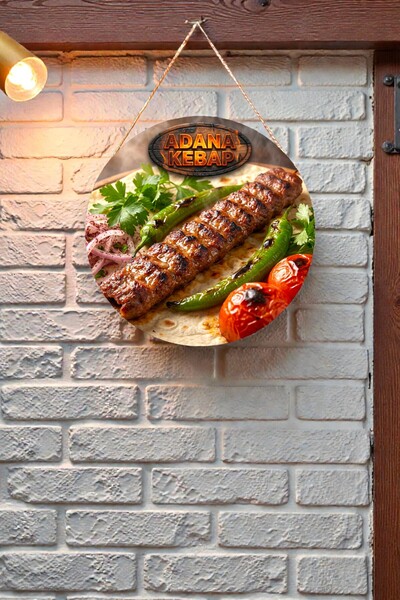Nod Ornament de perete din lemn cu șnur tematic Adana Kebab, decor pictural pentru restaurant Kebab Shop