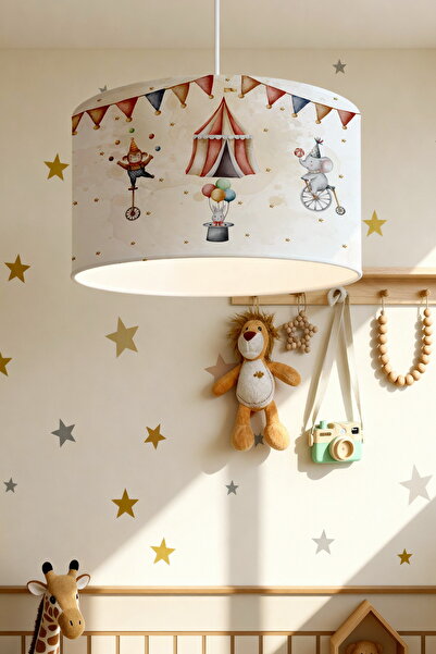 EVPANYA Bayraklı Sirk Ailesi Desenli Çocuk Odası Avize