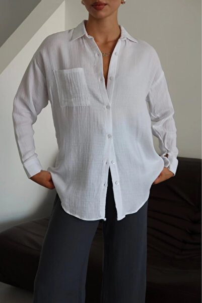 Zerenyus Single Pocket Muslin Shirt White