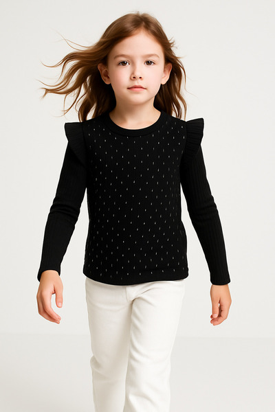 KANKA BENİGİY Момичешка блуза с набори на раменете и бродерия с перли, Ribana, 4-8 години