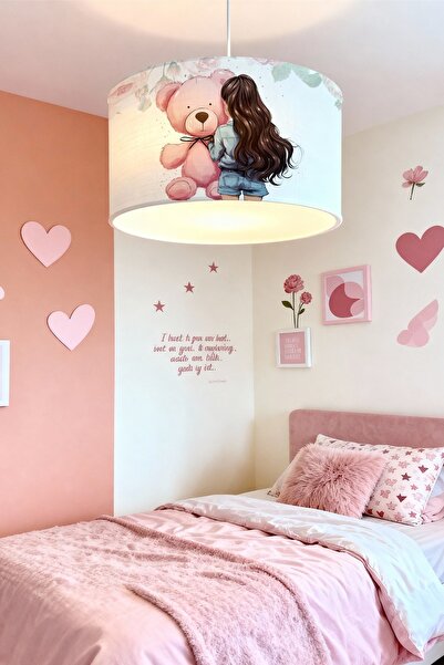 EVPANYA Pembe Ayıcık ve Kız Desenli Çocuk Odası Avize