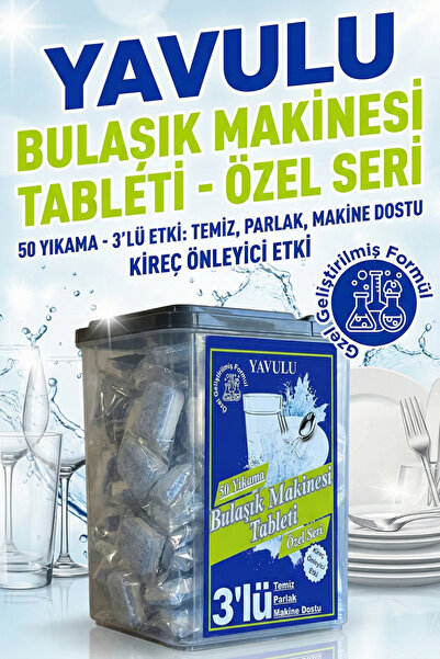 yavulu Bulaşık Makinesi Tableti Üç Etki Tek Tablette Özel Kapaklı Kutusunda 50 Yıkama (50 Tablet)