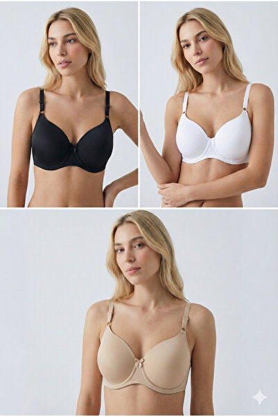 aldyoo 3-Piece Underwire Unpadded Shaping / Sculpting Black White Beige Bra