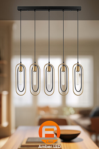 AmberLED Metal Gövdeli 5'Li Sarkıt Avize Modern Tasarım Mutfak ve Salon İçin