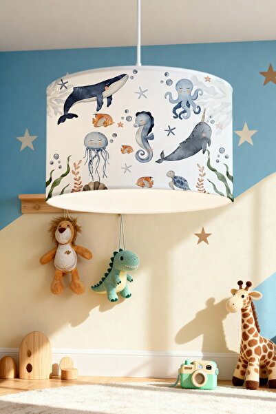 EVPANYA Mavi Deniz Altı Desenli Çocuk Odası Avize