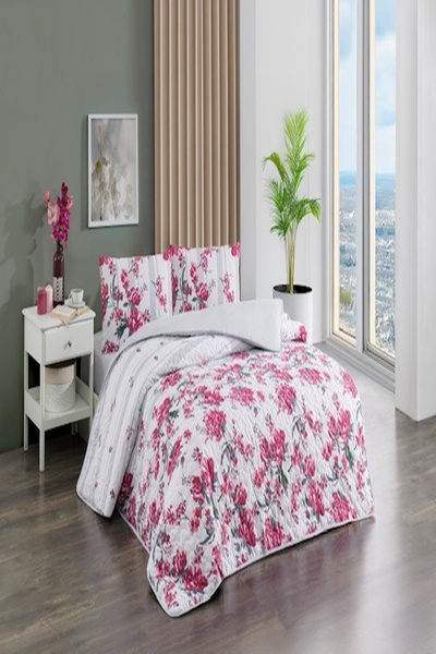 Kristal Double Quilted Duvet Cover Set Four Seasons Rosalin Pink