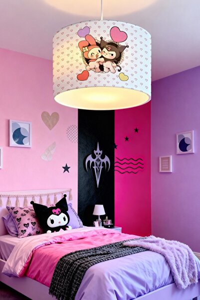 EVPANYA Kuromi ve My Melody Renkli Kalpler Desenli Çocuk Odası Avize