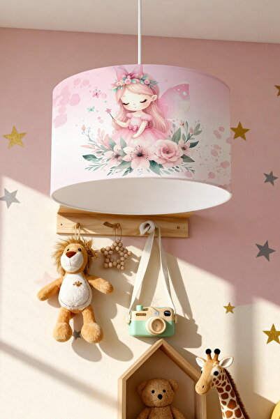 EVPANYA Pembe Fiyonklu Peri Kızı Desenli Çocuk Odası Avize