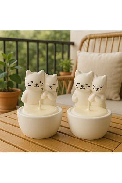 Solea Home Design Romantik Kedi Mumluk 2’li Set - Ateş Başında Isınan Sevimli...