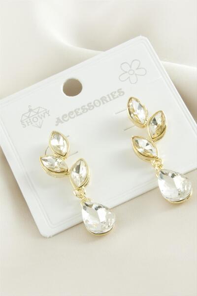 Marsilyan Flower Drop Stone Metal Earrings