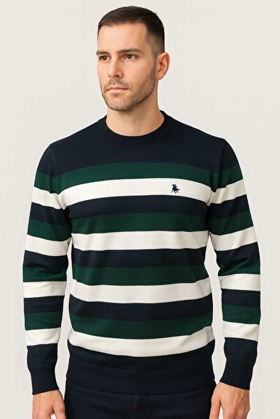 ANATOLIATEKSTILE Men's Crew Neck Sweater – Premium Knit, Thick Stripes