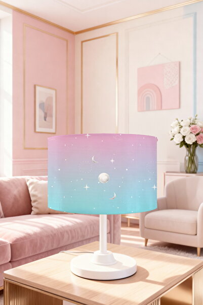 EVPANYA عاكس الضوء لغرفة الأطفال بنمط القمر والنجوم باللون الوردي الفيروزي