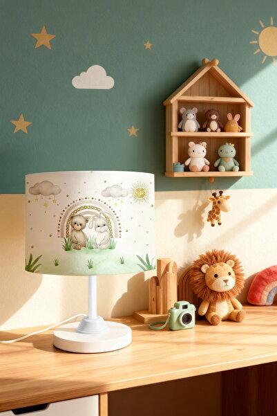 EVPANYA عاكس الضوء لغرفة الأطفال بنمط قوس قزح ذهبي ودب وأخوة الأرانب