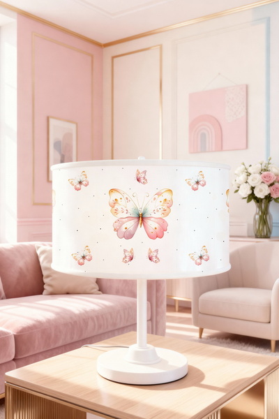 EVPANYA Puantiyeli Kelebek Masalı Desenli Çocuk Odası Abajur