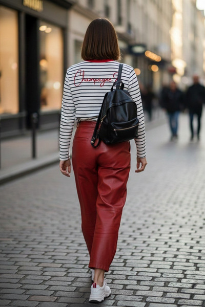 Le'sluette shadow of style bumbac 100% Premium Red supradimensionat Swea tricou bumbac 100% Bicicletă subțire cu dungi negre