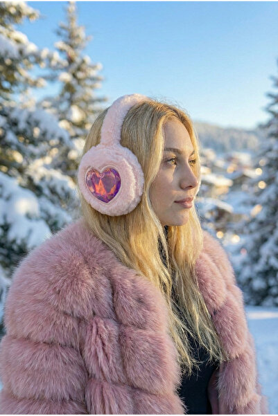 PRVT Pembe Peluş Kalpli Kulaklık – Yumuşak Sıcak Tutucu Kış Aksesuarı – Sıkma Yapmaz Rahat Kullanım