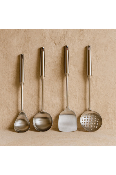 Evanev Yakut Çelik Mutfak Servis Seti Gümüş 4 Parça