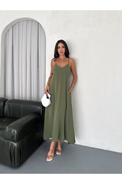 DAME Women's Suspender Adjustable V-Neck Suspender Slit Trend Aerobin Long Dress