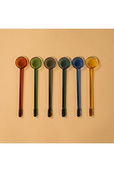 Evanev Zra Renkli Borosilikat Cam Kaşık Seti 6 Adet