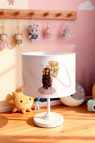 EVPANYA Girl Patterned Children's Room Lampshade with Yellow Ribbon