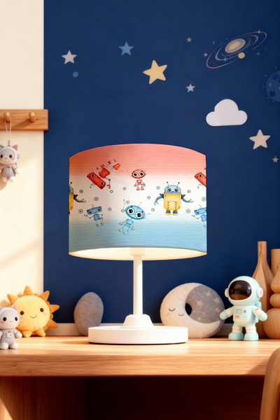 EVPANYA Blue Red Robots Patterned Children's Room Lampshade