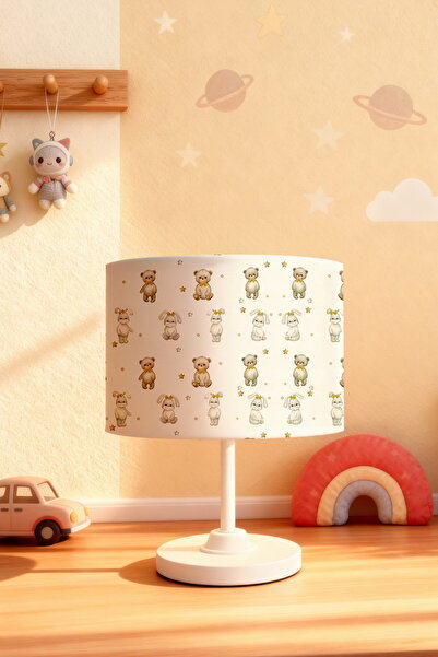 EVPANYA Golden Bow Bear and Rabbit Patterned Children's Room Lampshade