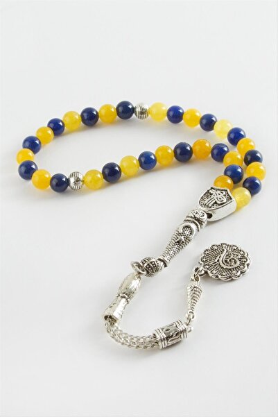 OSENSE سبحة من الحجر الطبيعي باللون الأصفر والأزرق الداكن مقاس 6 مم