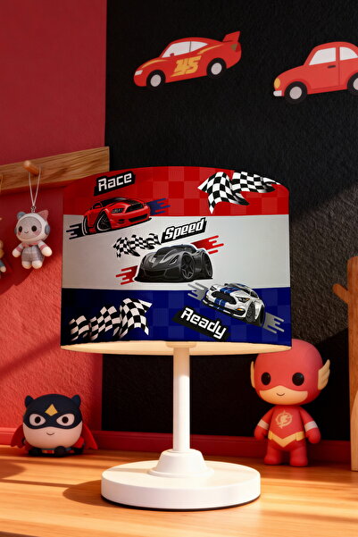 EVPANYA Red Navy Blue Racing Cars Patterned Children's Room Lampshade