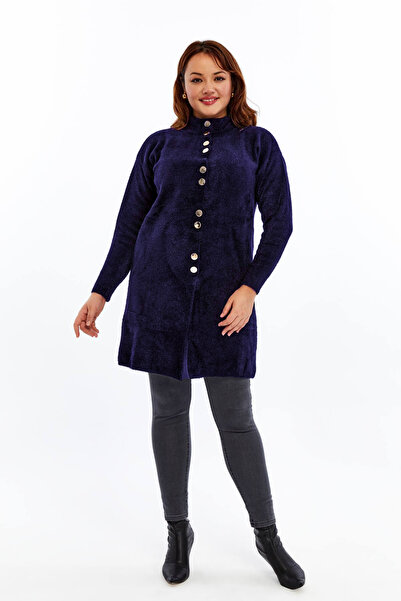 Laden Πλεκτά ρούχα μεγάλου μεγέθους Γυναικεία μαλακή χοντρή υψηλής ποιότητας μακριά χειμερινή μπλε ναυτική ζακέτα Mother