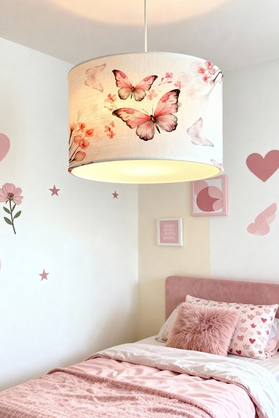 EVPANYA Pembe Kelebekler Desenli Çocuk Odası Avize