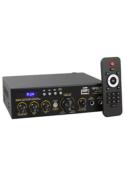 Hesapli Alisveris MAGICVOICE 2X20W 4-8 OHM 220V-12V -USB-BT-2 MİK GİRİŞLİ -EKO -TRAFOSUZ MİNİ ANFİ