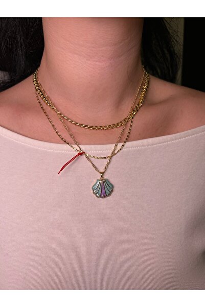 Fiamoss Zirkon Taş Detaylı İstiridye Kabuğu Kolye Seti