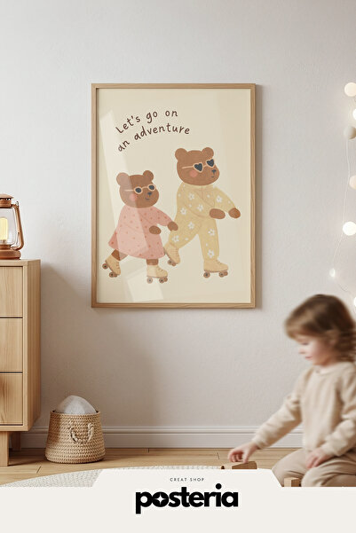 Posteria Tekli Doğal Ahşap Çerçeveli Çocuk Odası Tablosu, Hadi Macera Yaşayal...
