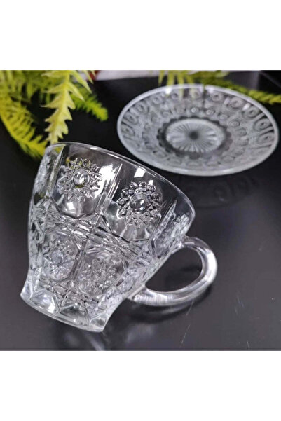 Bohemia Set of 6 Glass Cups with Saucers, 220 ml – Premium Decorative Motifs