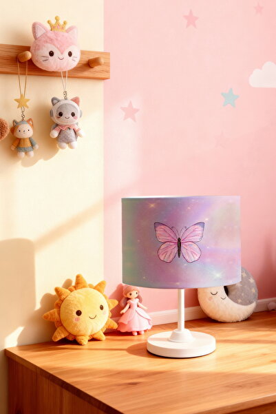 EVPANYA Işıltılı Kelebek Desenli Çocuk Odası Abajur