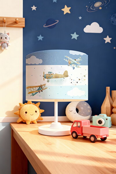 EVPANYA عاكس الضوء لغرفة الأطفال بنمط الطائرات الزرقاء المخططة