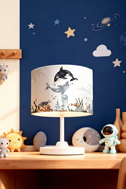 EVPANYA Gray Black Dolphins Patterned Children's Room Lampshade