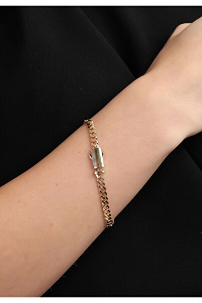 Sembol Gold Gurmet Bileklik İtaly Kilit Taşsız 19 cm En 5 mm