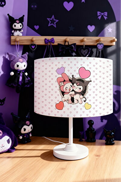 EVPANYA Kuromi ve My Melody Renkli Kalpler Desenli Çocuk Odası Abajur