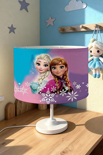 EVPANYA Pembe Mavi Elsa Desenli Çocuk Odası Abajur