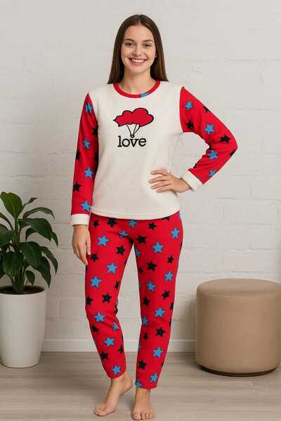 ANATOLIATEKSTILE Women's Warm Fleece Pajamas - Printed Pattern, Blouse + Pant...