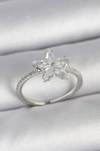 Skygo Brass Silver Color Zircon Stone Star Model Adjustable Women's Ring Tj-B...