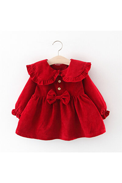 Little Dress Rochie roșie cu guler, fundiță și nasturi