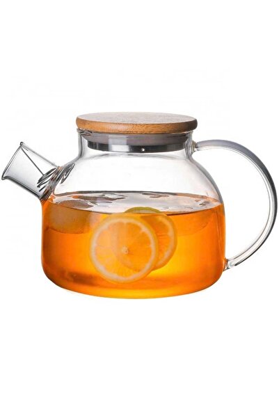 PUFO borosilicate glass teapot with bamboo lid, 1L - ideal for tea, infusions and elegant serving