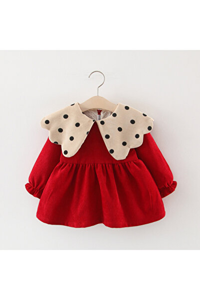 Little Dress Rochie roșie cu guler cu buline
