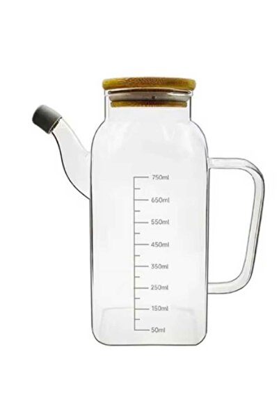 PUFO Graduated olive oil jug made of borosilicate glass with bamboo handle and lid