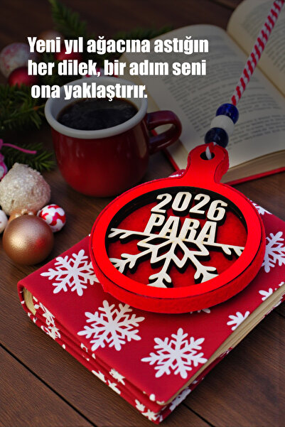 2026 Yeni Yıl Dilek Süsü Para, Sağlık, Huzur, Mutluluk, Aşk El Yapımı Ahşap Dekor