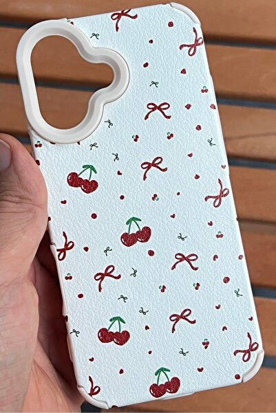 EDELFU حافظة آيفون 17 - بنمط الكرز والفيونكة ذات ملمس مخملي غير قابلة للتقشير...