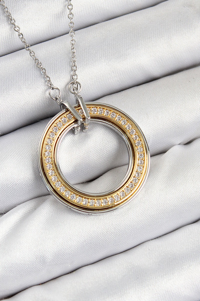 Skygo 316L Steel Zircon Stone Rotating Circle Model Gold and Silver Color Wom...