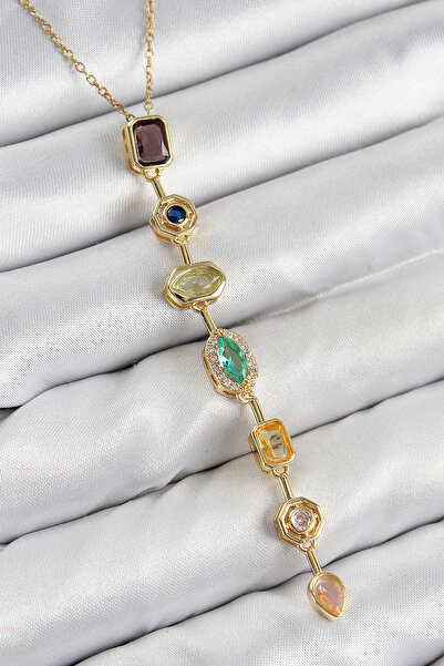 Skygo Brass Colorful Zircon Stone Model Gold Color 7 Elements Women's Y Neckl...